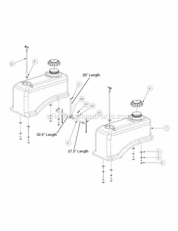 Fuel Tank Assembly Diagram and Parts List for M60-KW 53BH5D8X750 Cub Cadet Sprayer